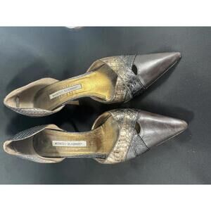 Vintage Manolo Blahnik Snakeskin Print Pointed Toe Pumps Heels 8.5